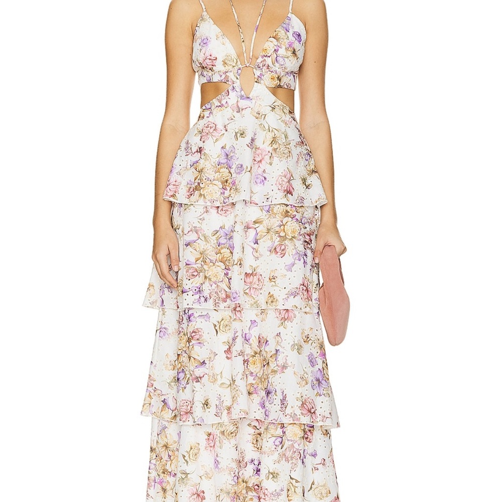 floret maxi dress in pink multi